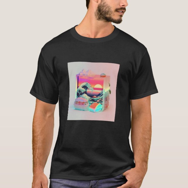 Vaperwave Aesthetic Glitch Sushi Retrowave Synthwa T-Shirt (Front)