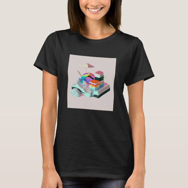 Vaperwave Aesthetic Glitch Sushi Retrowave Synthwa T-Shirt (Front)