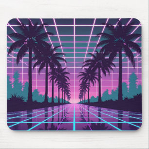 Vaporwave 80s Neon Grid Synthwave Art Poster Mouse Mat