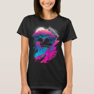 Vaporwave Abstract Landscape Moon Tree Waterfall B T-Shirt