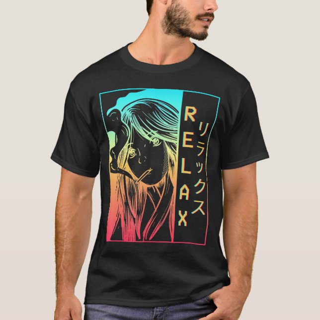 Vaporwave Aesthetic Anime Girl Sad Japanese Relax  T-Shirt (Front)