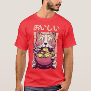 Vaporwave Aesthetic Anime Kuwaii Corgi Eat Ramen W T-Shirt
