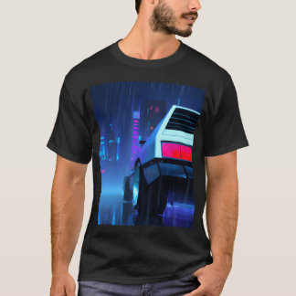 Vaporwave Aesthetic Car Rainy Night Skyscrapers fa T-Shirt