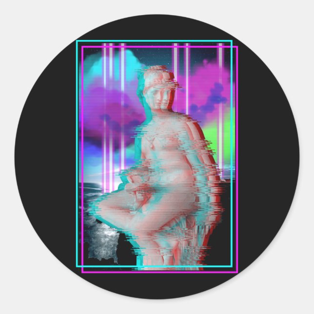 Vaporwave Aesthetic Glitch Greek Statue Retrowave Classic Round Sticker (Front)