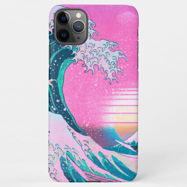 Vaporwave Aesthetic Great Wave Off Kanagawa Sunset iPhone Case (Back)