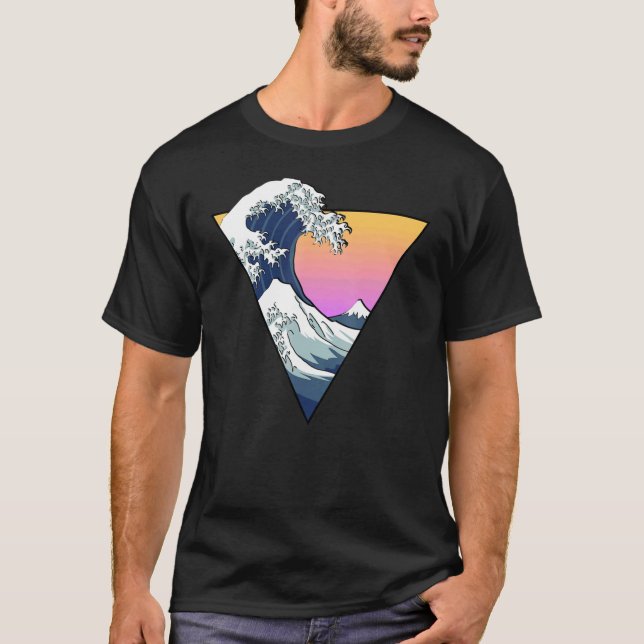 Vaporwave Aesthetic Great Wave Retro Triangle T-Shirt (Front)