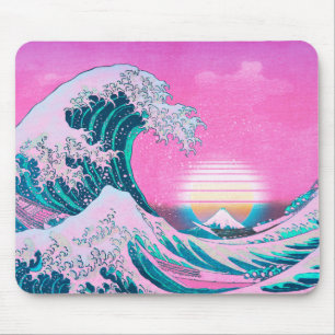 Vaporwave Aesthetic Great Wave Sunset Mouse Mat