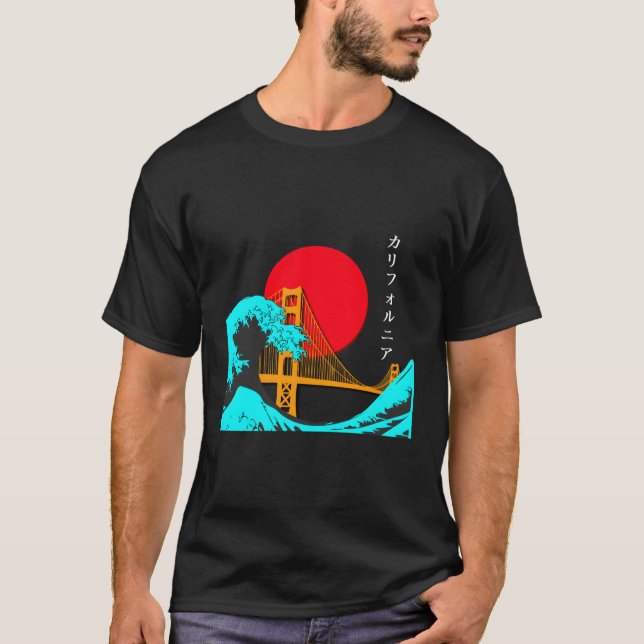 Vaporwave Aesthetic Japan Golden Gate Bridge T-Shirt (Front)