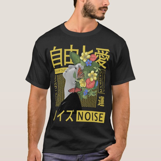 Vaporwave  Aesthetic  Japanese Korean Flower Botan T-Shirt (Front)