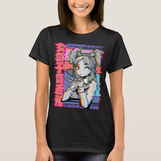 Vaporwave Aesthetic Japanese Retro Anime Girl T-Shirt (Front)