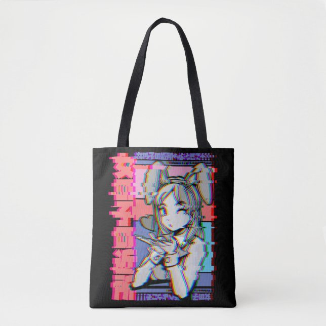 Vaporwave Aesthetic Japanese Retro Anime Girl Tote Bag (Front)