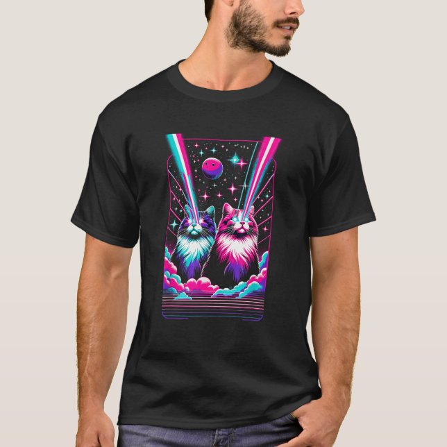 Vaporwave Aesthetic Laser Eyes Space Cat Galactic  T-Shirt (Front)