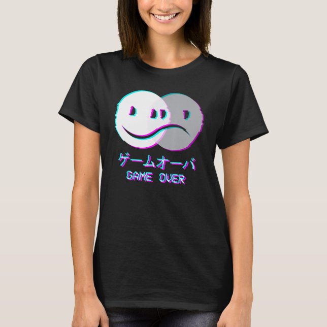 Vaporwave Aesthetic Sad Happy Face Sad Girl Boy Ga T-Shirt (Front)