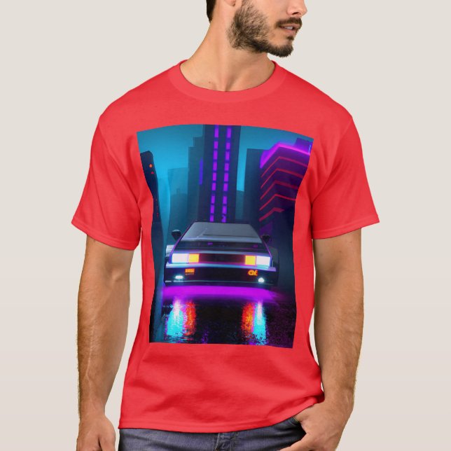 Vaporwave Aesthetic Sports Car Rainy Night friends T-Shirt (Front)