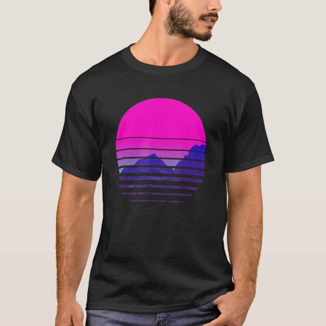 Vaporwave Aesthetic  Sundownsunrise Mountains Scen T-Shirt (Front)