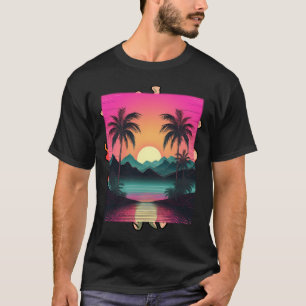 Vaporwave Aesthetic Sunset Mountains Palm Outrun S T-Shirt
