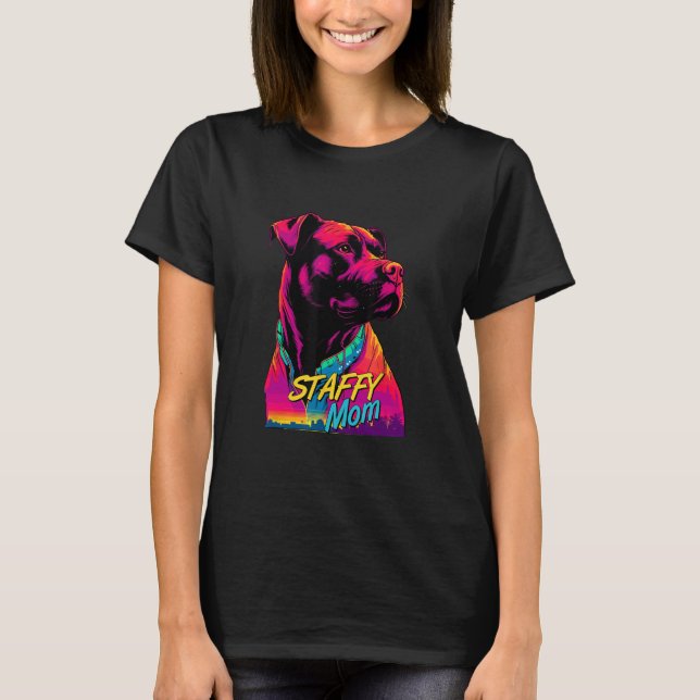 Vaporwave American Staffordshire Terrier Mom Futur T-Shirt (Front)