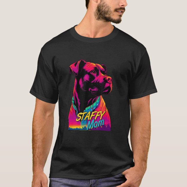 Vaporwave American Staffordshire Terrier Mom Futur T-Shirt (Front)