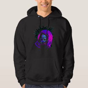 Vaporwave Astronaut Space Helmet with Skull Rave S Hoodie