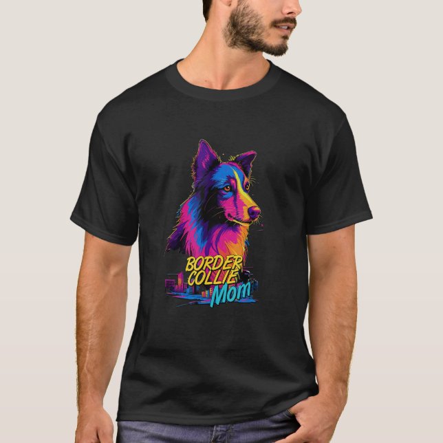 Vaporwave Border Collie Mum Futuristic Border Coll T-Shirt (Front)
