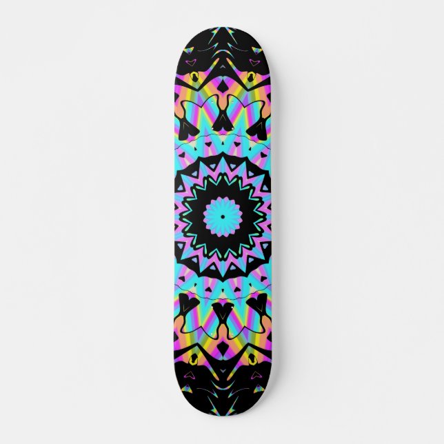 Vaporwave candy coloured mandala skateboard (Front)