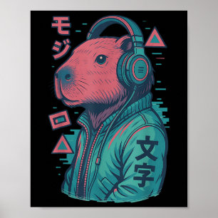 Vaporwave Capybara Japanese Art Anime Manga Ukiyo- Poster