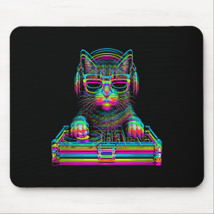 Vaporwave Cat Dj Techno Rave Edm Music Concert Par Mouse Mat