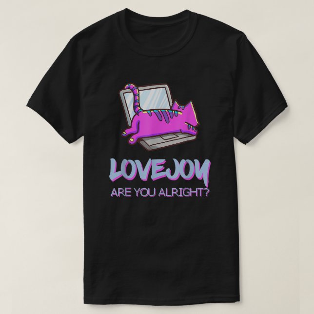 Vaporwave Cat on Laptop Design T-Shirt (Design Front)