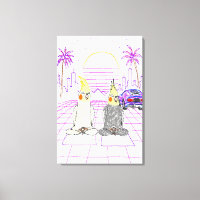 "Vaporwave Cockatiels Retro Sunset Canvas Print"
