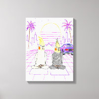 "Vaporwave Cockatiels Retro Sunset Canvas Print"