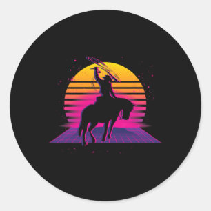 Vaporwave Country Western Horseback Riding Retro C Classic Round Sticker