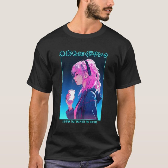 Vaporwave Cyber Anime Girl Japanese Aesthetic Punk T-Shirt (Front)