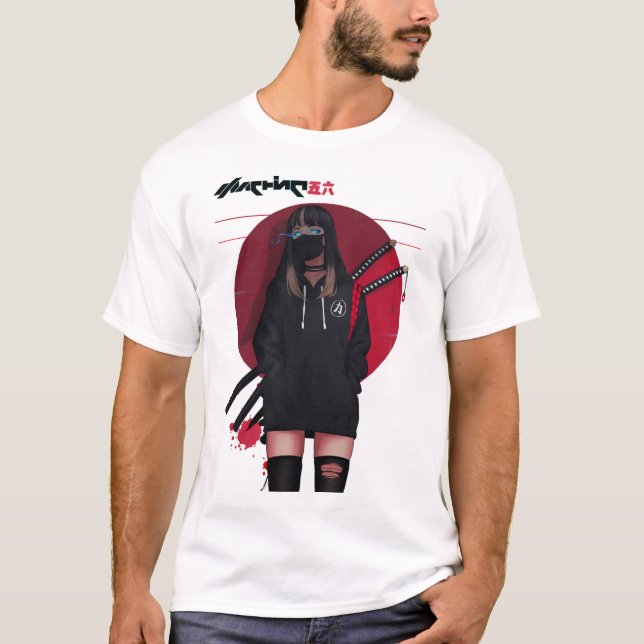 Vaporwave Cyberpunk Samurai Cool Girl  T-Shirt (Front)