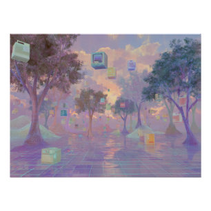 Vaporwave Dream Forest with Floating Windows Poster