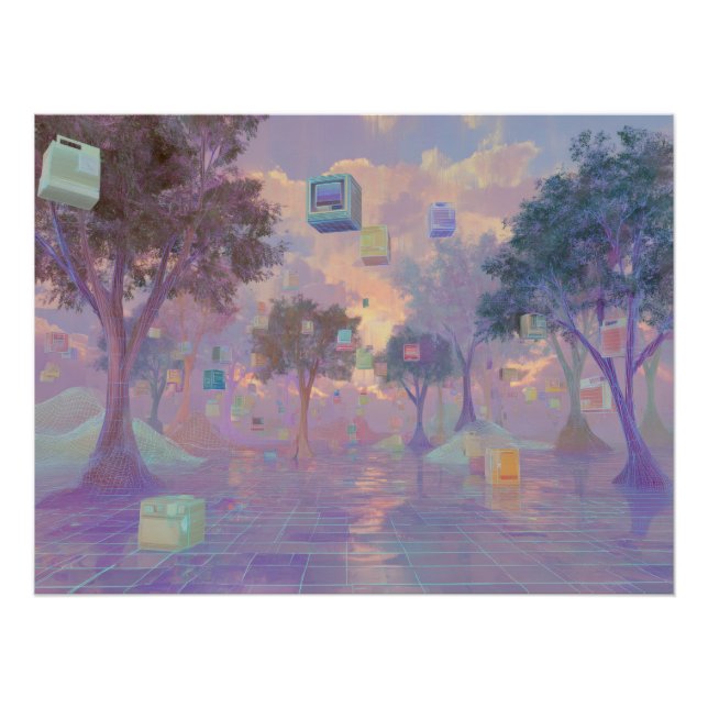 Vaporwave Dream Forest with Floating Windows Poster (Front)