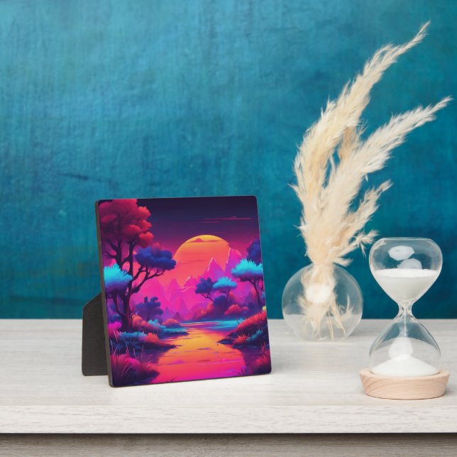 Vaporwave Esthetic Purple Mountain Forest  Plaque (Insitu)