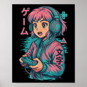 Vaporwave Gamer Girl Japanese Art Anime Manga Grap Poster