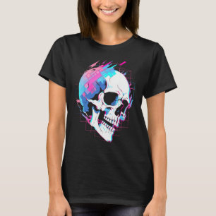 Vaporwave Glitch Skull Cyberpunk Festival Techwear T-Shirt