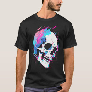 Vaporwave Glitch Skull Cyberpunk Festival Techwear T-Shirt