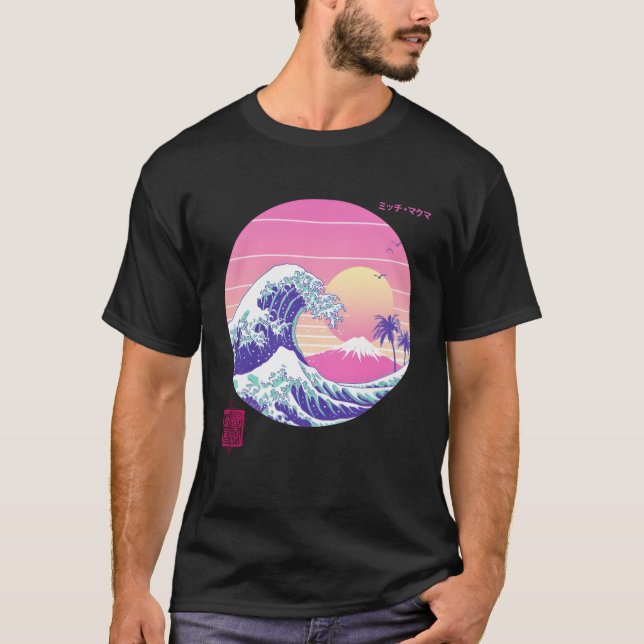 Vaporwave Great Wave Japanese Aesthetic T-Shirt (Front)