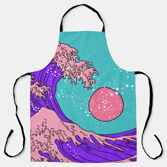Vaporwave Great Wave: Stylised Ocean Art Apron (Front)