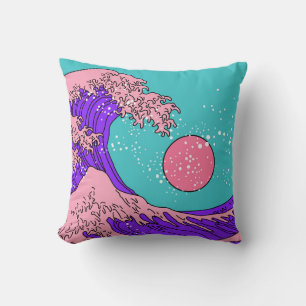 Vaporwave Great Wave: Stylised Ocean Art Cushion