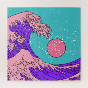 Vaporwave Great Wave: Stylised Ocean Art Jigsaw Puzzle