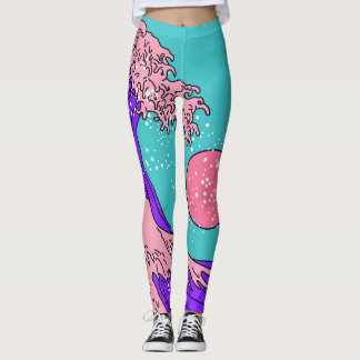 Vaporwave Great Wave: Stylised Ocean Art Leggings