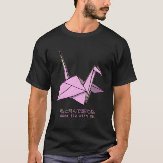 Vaporwave Japanese Manga Paper Crane Aesthetic Lon T-Shirt