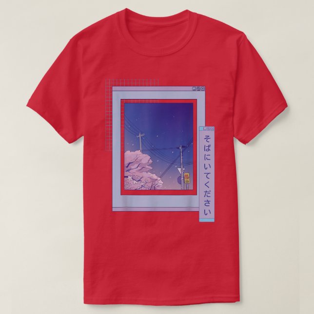 Vaporwave Japanese Night City Cherry Blossom Brows T-Shirt (Design Front)