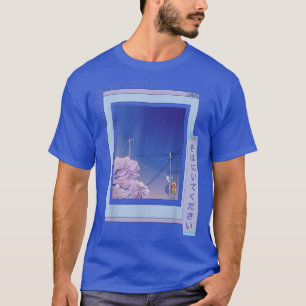 Vaporwave Japanese Night City Cherry Blossom Brows T-Shirt