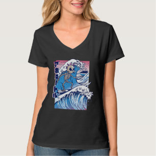 Vaporwave Kanagawa Great Wave Japan Surfing Skelet T-Shirt