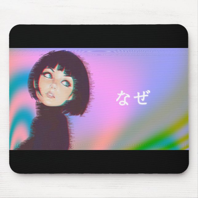 Vaporwave Kawaii vapor wave Japanese girl Mouse Mat (Front)