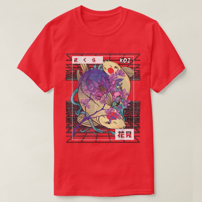 Vaporwave Koi Fish Japan Sakura Carp Breeder T-Shi T-Shirt (Design Front)
